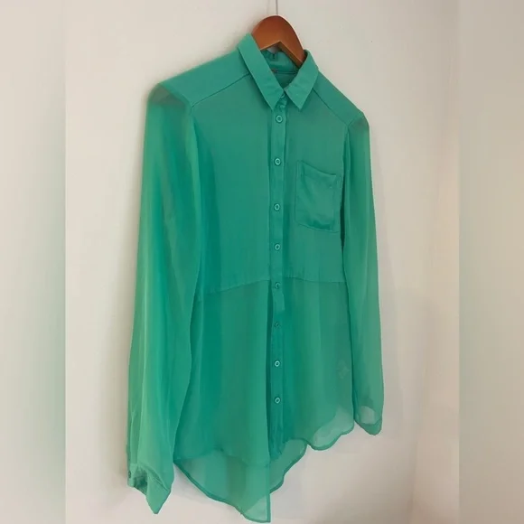 FREE PEOPLE ~ Emerald Green Button Down Blouse ~ size XS - Picture 4 of 7